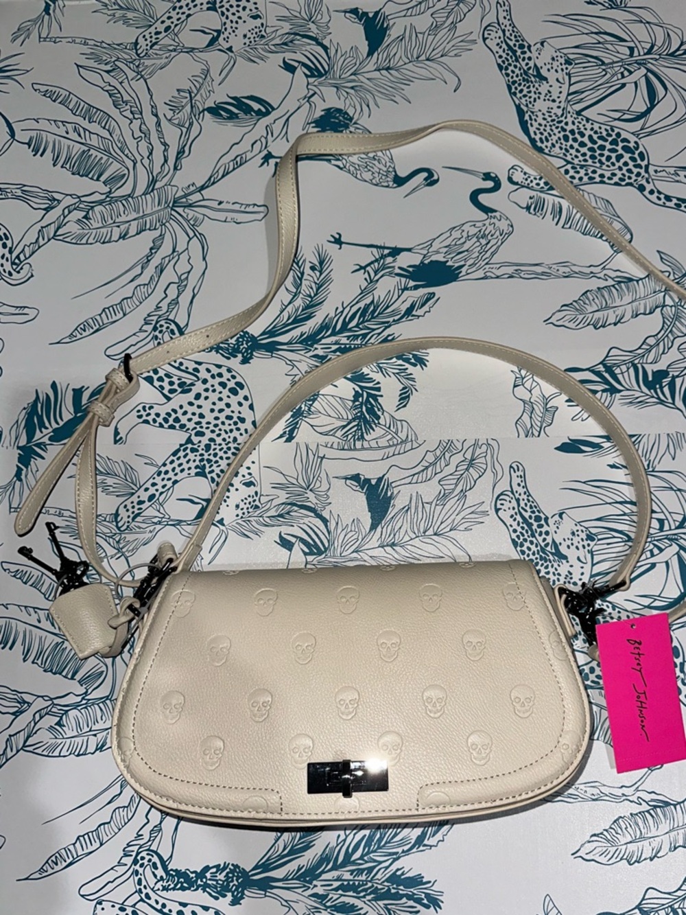 Betsey Johnson Cream Embossed Skull Crossbody Bag